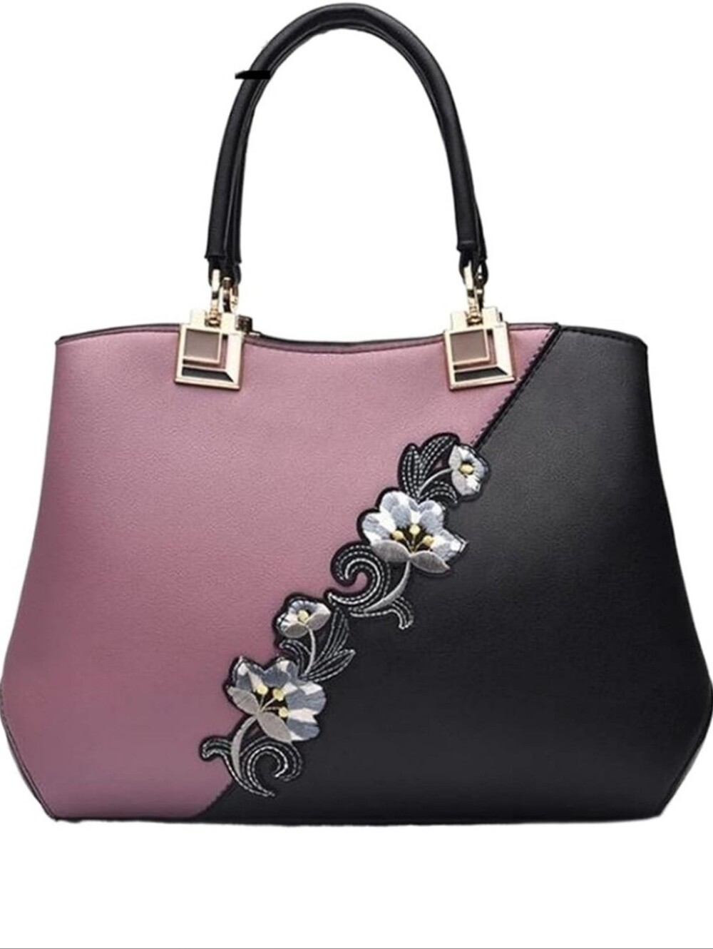 Stylish Two-Tone Purple and Black Floral Tote Bag